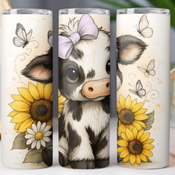 Highland Cow Themed 20oz Sublimated Stainless Steel Tumbler with Lid & Straw - Picture 2 of 2